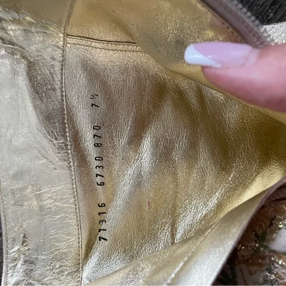 Casadei $1250 Sz 7.5 Women's Gold Brocade Boots Booties Gold Heel - Picture 5 of 6